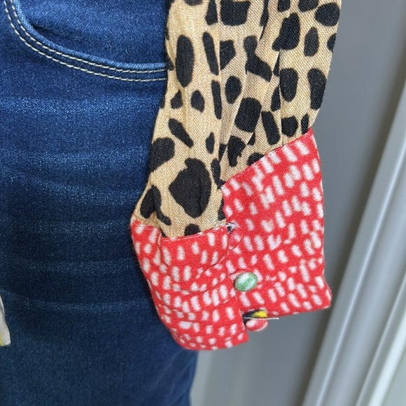 Anthropologie BInk Leopard Patchwork Blouse Wrap Top Tie Closure Shirt Sz XS - Picture 7 of 11